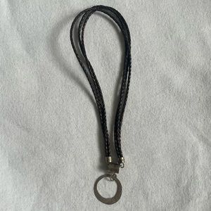 Silpada N1687 Black Leather 16" Sterling Silver Small Hammered Circle Necklace